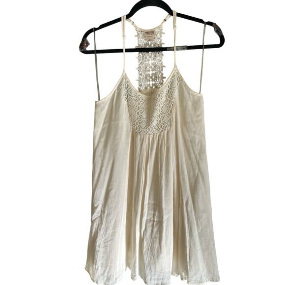 Mossimo Women's Cream Beige Boho Eyelet Embroidered Summer Flowy Mini Dress Sz S - Picture 1 of 5